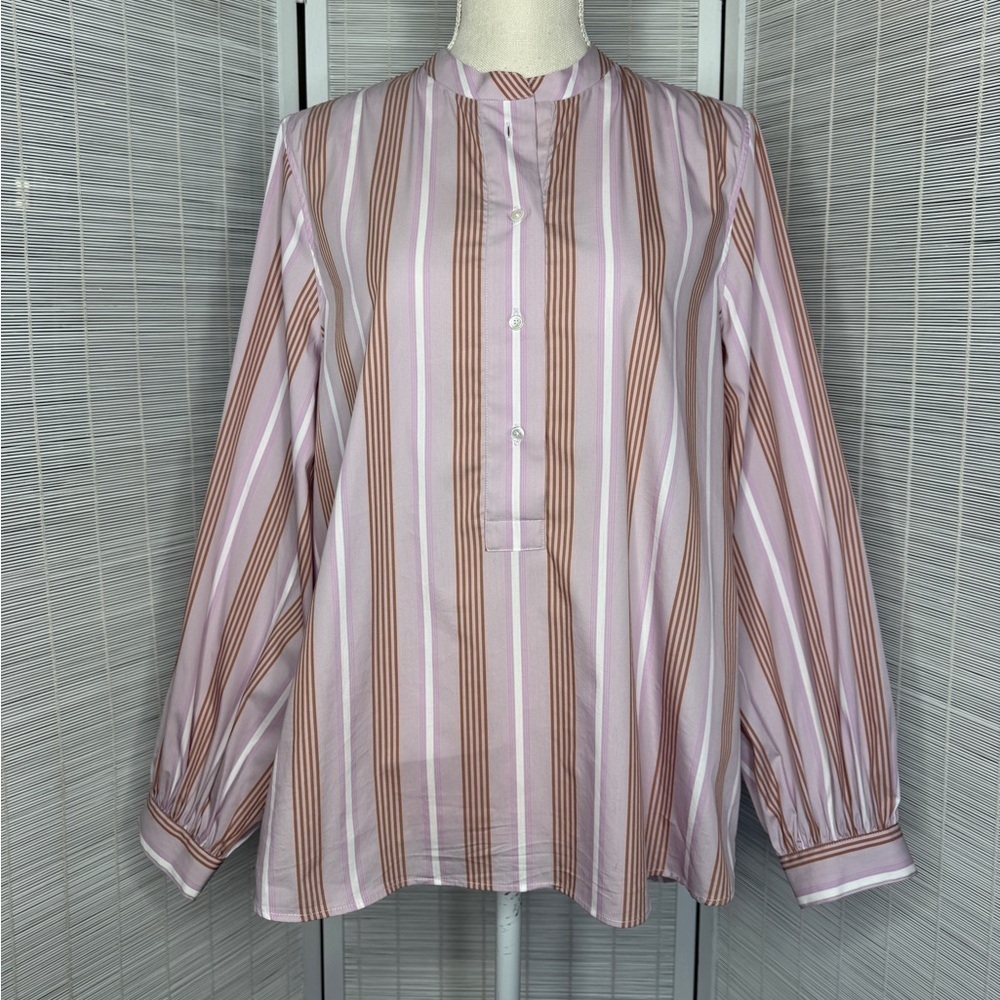Chloé Stora Blouse Dilia 528 Stripe Mandarin Collar Purple Brown White Size 34